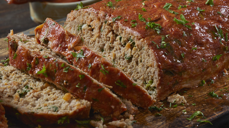 Close up of sliced meatloaf