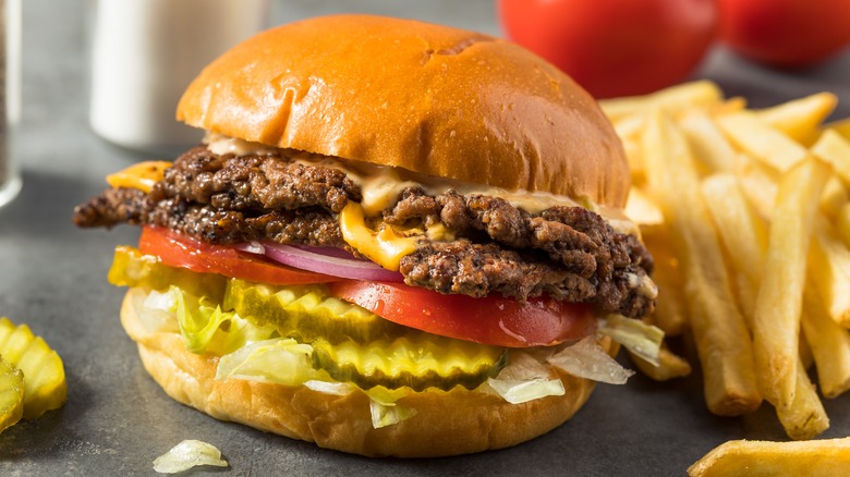 Two patty smashburger with fries