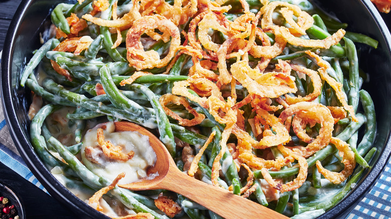 green bean casserole with crispy onions