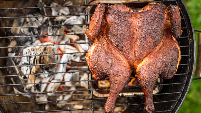 Spatchcocked chicken on the grill