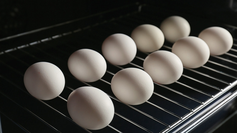 whole eggs on unlit grill