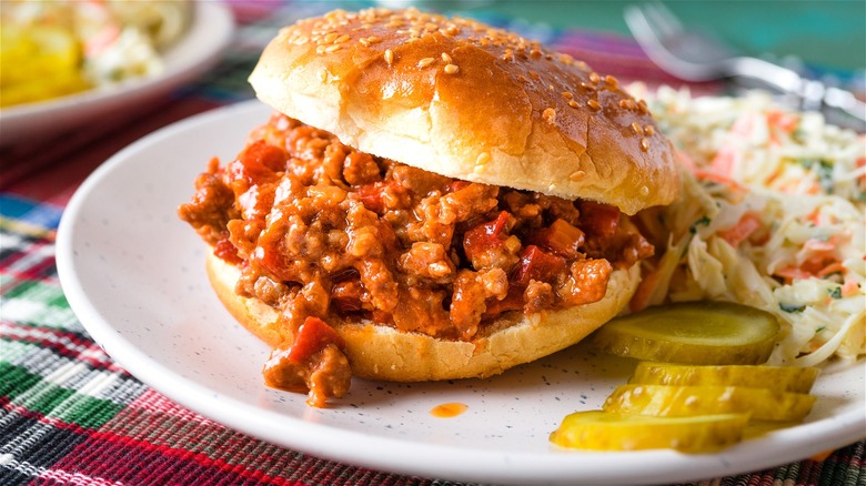 Sloppy joe sandwich on plate 