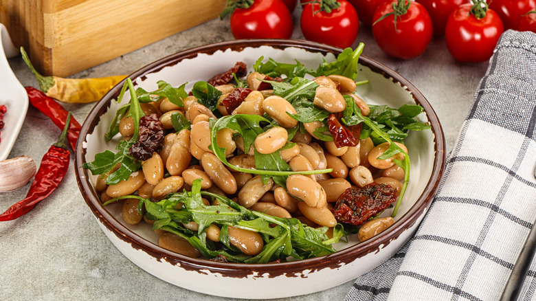 White canned beans in a salad