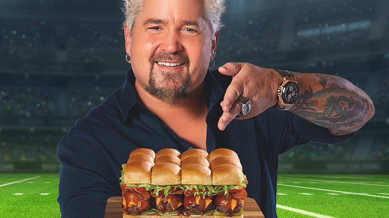 Guy Fieri showing sliders with King's Hawaiian