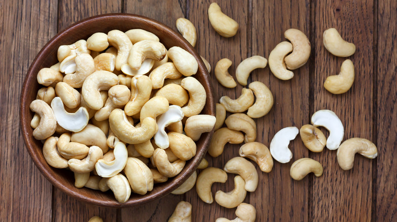 Cashews in wooden bowl