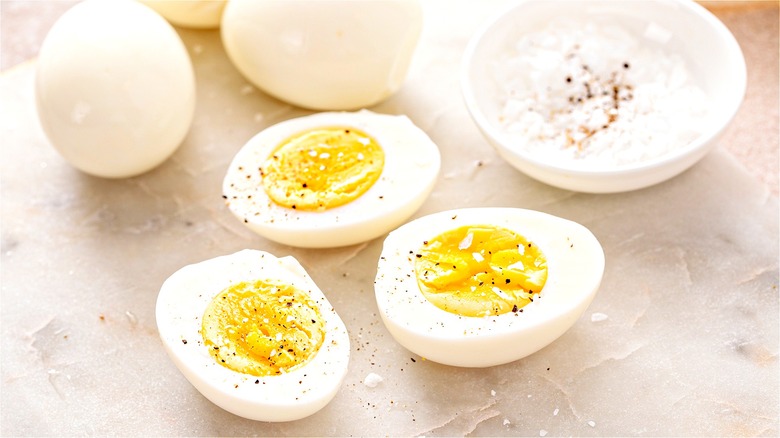 hard-boiled eggs and salt