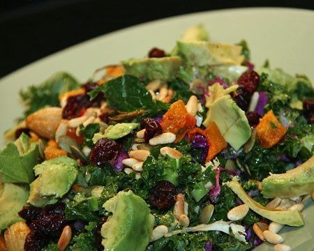 Harvest Kale Salad with Honey-Miso Dressing