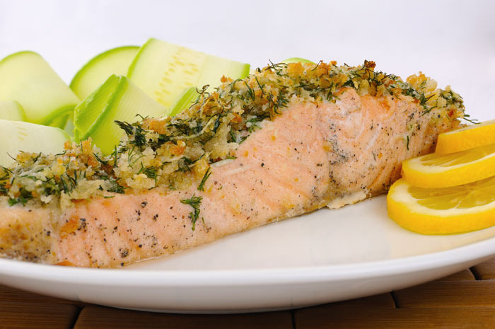 Crunchy Baked Ginger-Dill Salmon with Greens 
