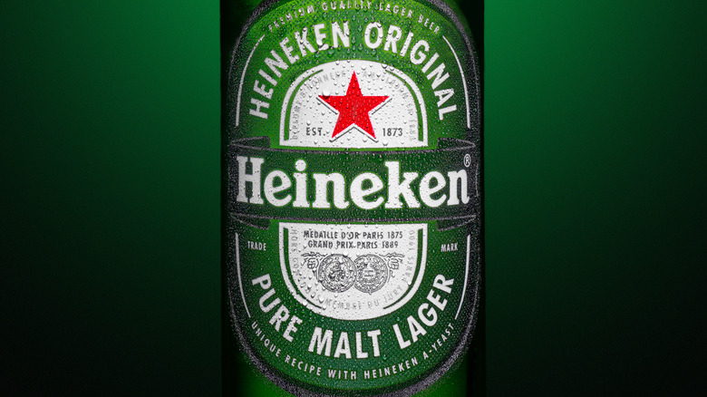 Frosty label of Heineken bottle