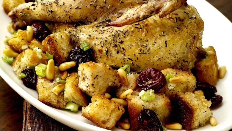 Herb-roasted Cornish hens with bread salad