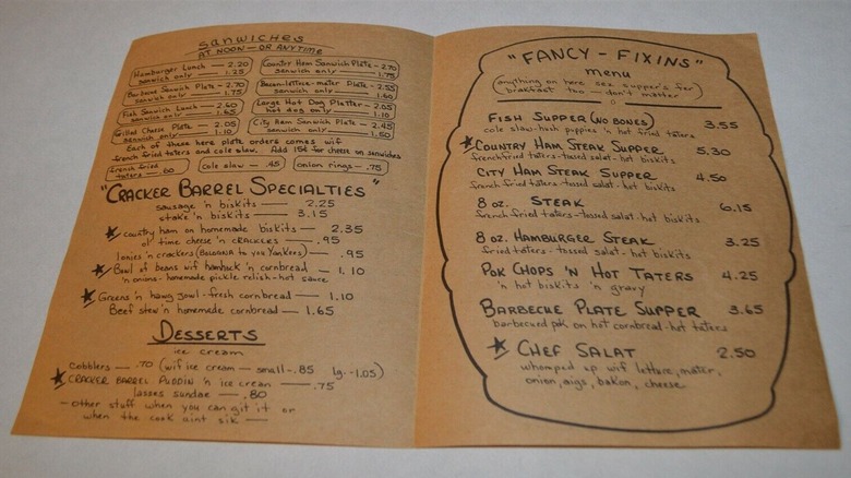 handwritten 1969 Cracker Barrel menu