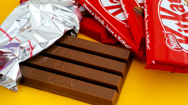 half unwrapped Kit Kat bar