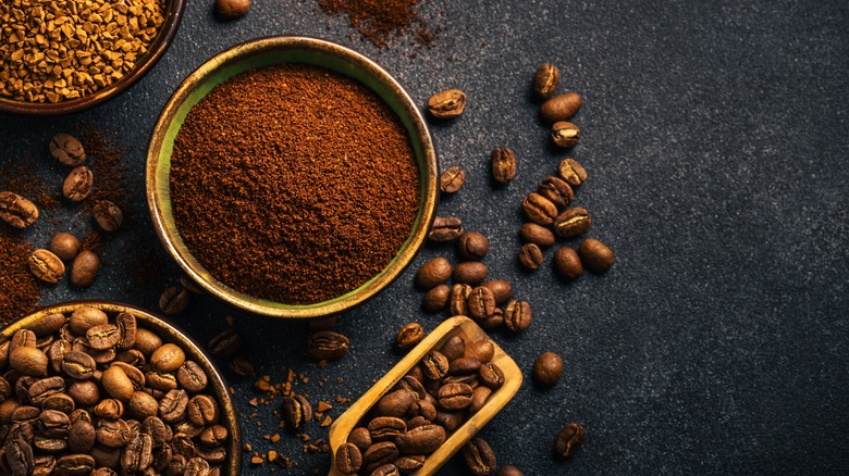 Coffee grounds and beans
