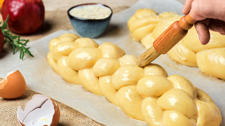 egg wash applied with pastry brush