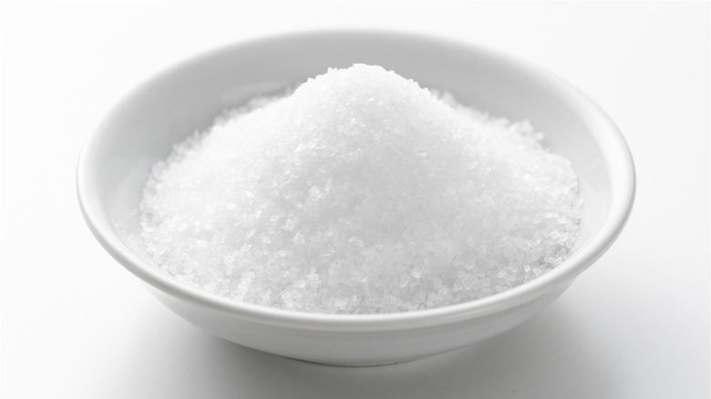 Caster sugar in white mixing bowl