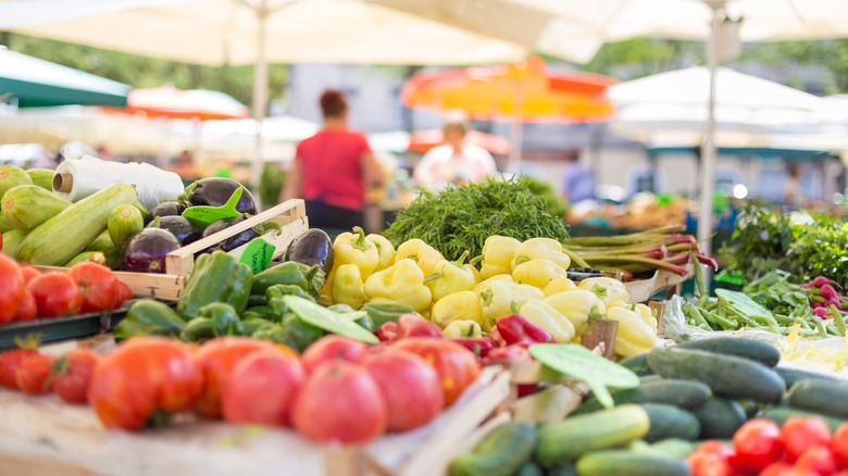 Produce stall at a farmer's market