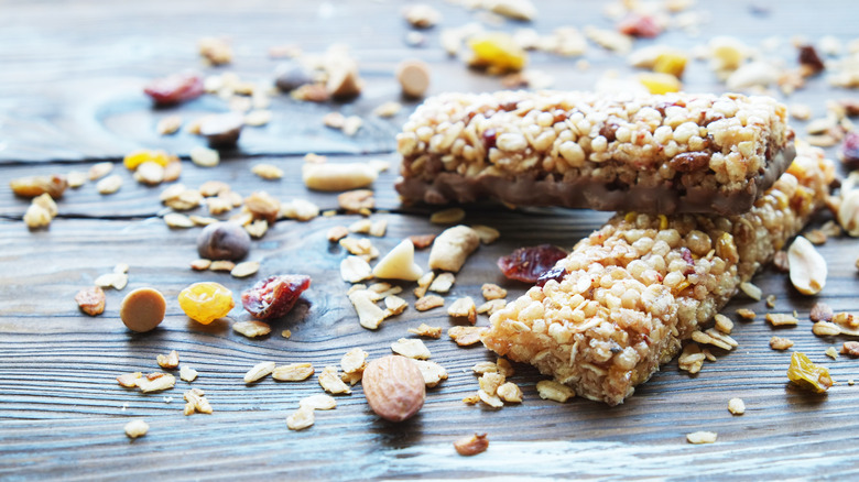 Homemade energy bars with oats, nuts, and raisins