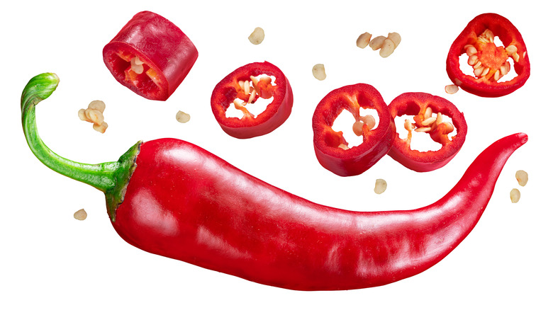 Whole hot pepper with slices