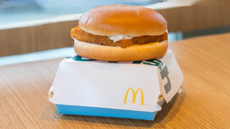 Filet-O-Fish sandwich on top of box