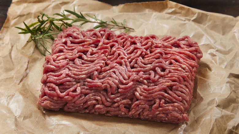 block of raw ground beef