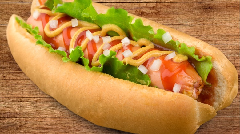 Hot dog with condiments