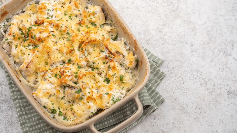 casserole in dish on towel
