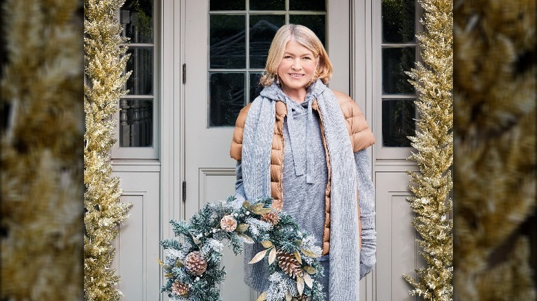 Martha Stewart with Christmas wreath