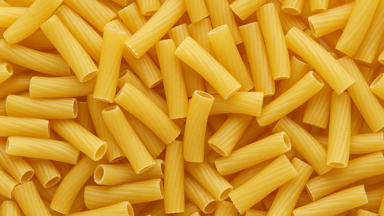 Uncooked rigatoni noodles