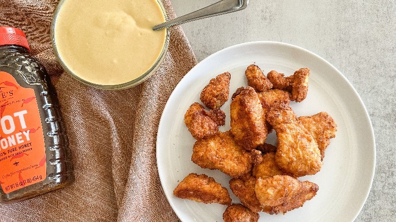 hot honey mustard on side of chicken