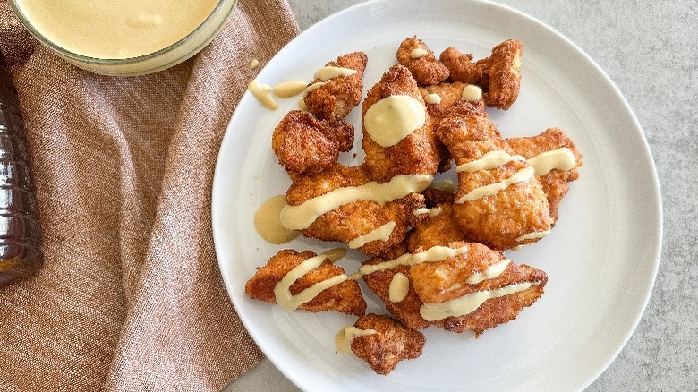hot honey mustard drizzled on chicken 