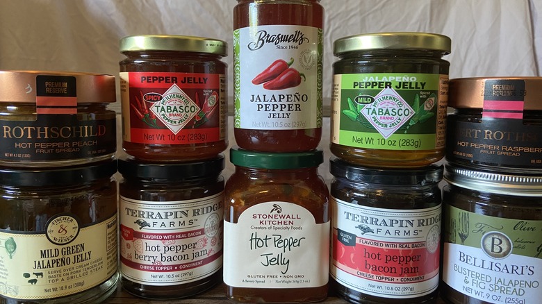 Various hot pepper jams and jellies