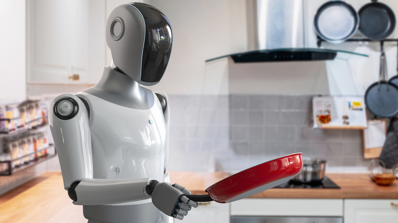 A robotic chef working in the kitchen