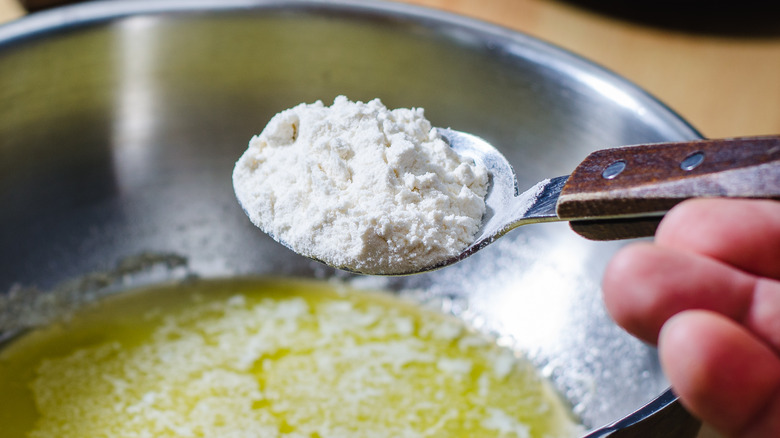 Flour about to be added to butter for roux.