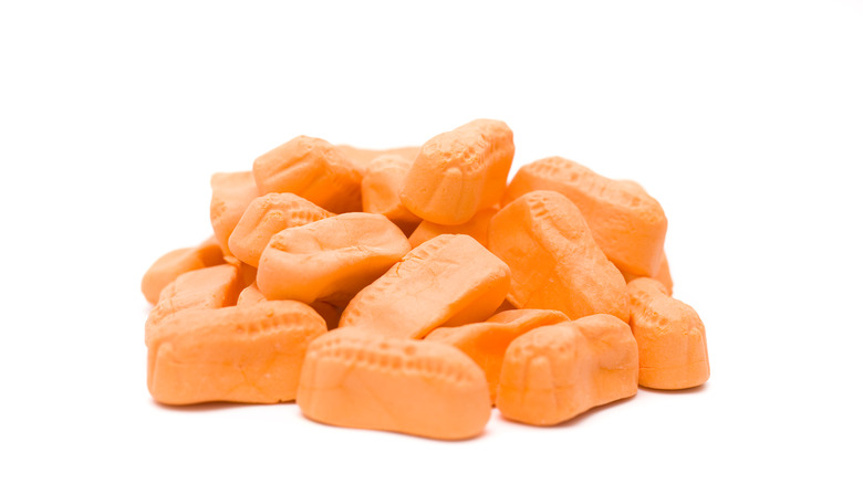 Circus peanuts on white background.