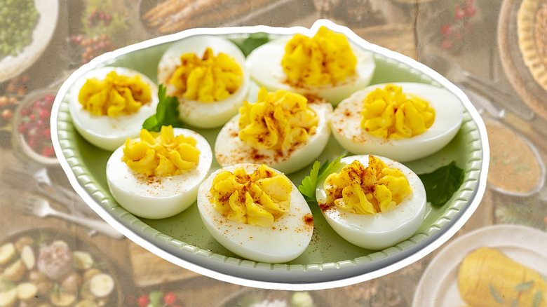 Plate of artful deviled eggs