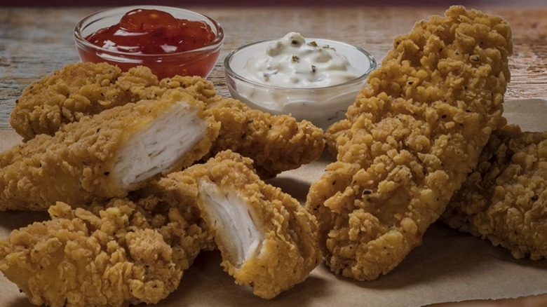 McDonald's Chicken Selects, with extra-crispy breading and red and white dipping sauces