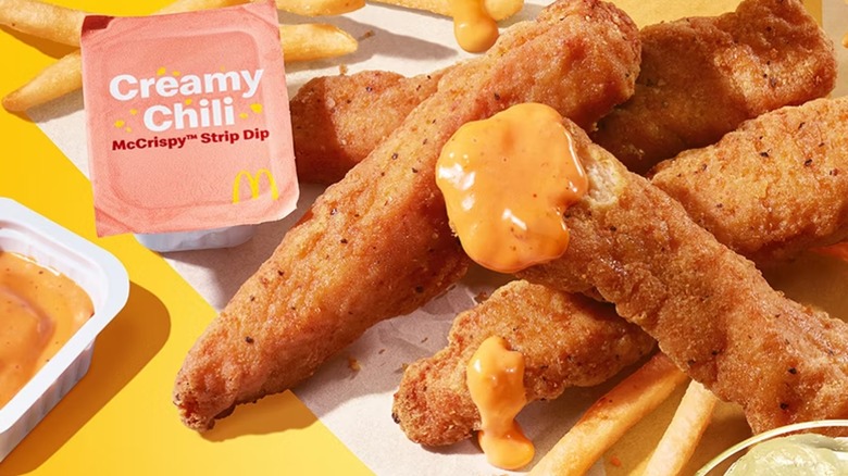 McDonald's McCrispy strips with an orange-colored Creamy Chili dip