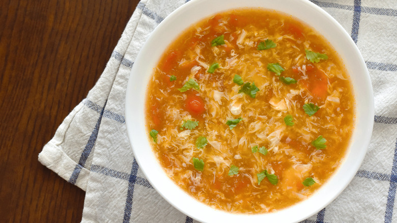bowl of tomato egg drop soup