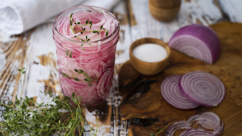 Red onions and herbs