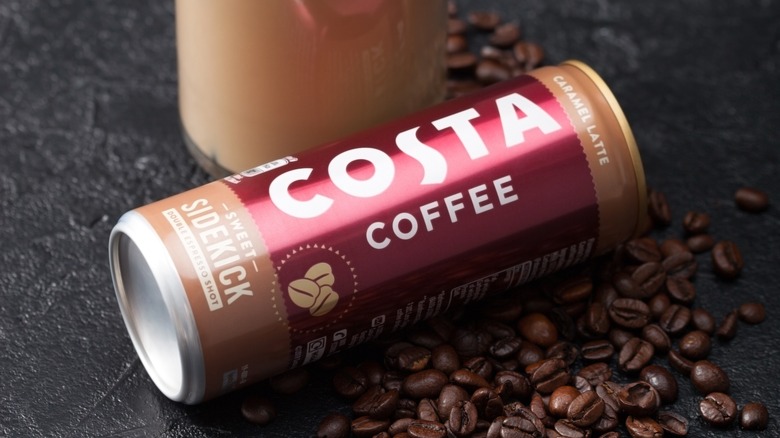 Can of coffee with whole beans