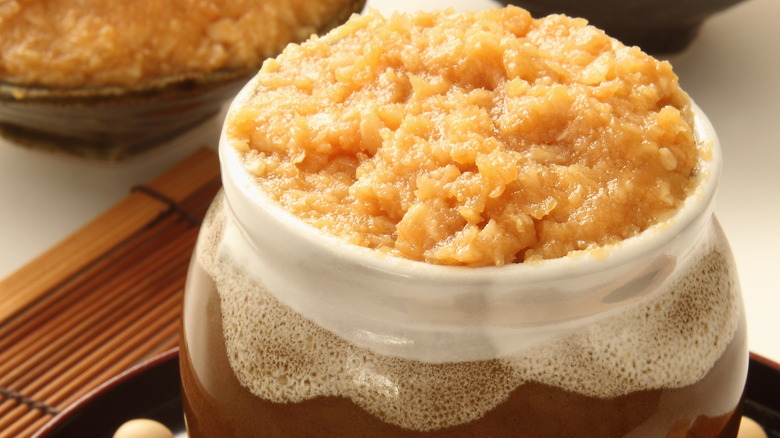 Miso paste in a glass jar
