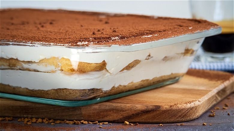 Glass tray of tiramisu