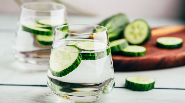 Two glasses of cucumber-infused water