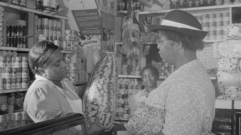 1940s woman shopping at grocery store