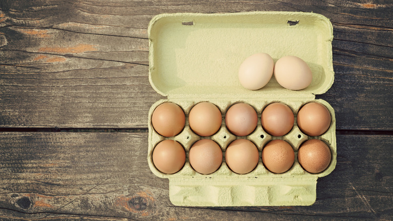 green carton of eggs