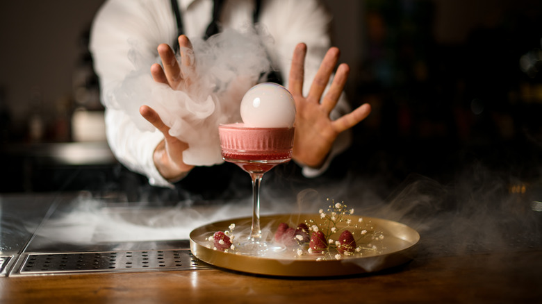 pink foamy cocktail