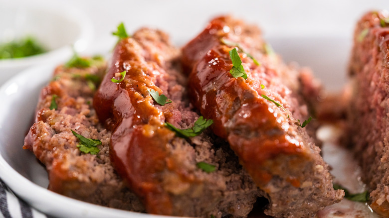 Close-up of meatloaf slices