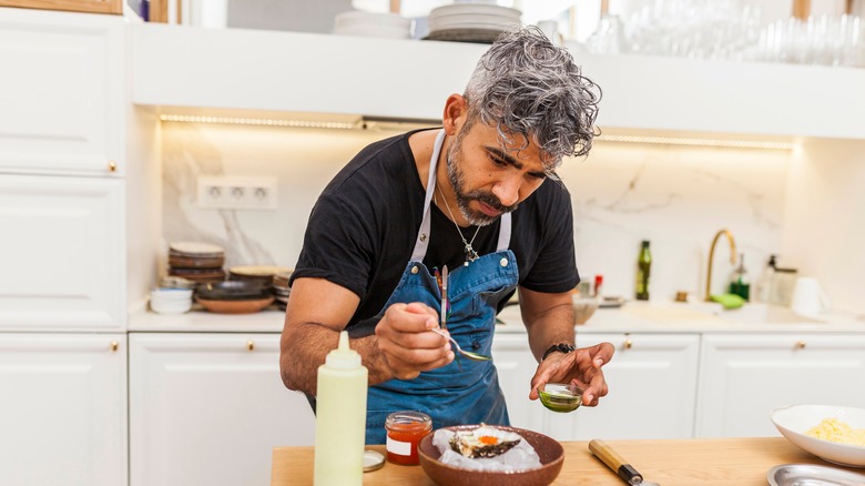 Chef prepping in a home kitchen