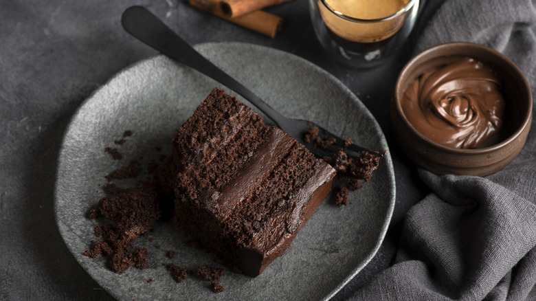 slice of chocolate cake with fork