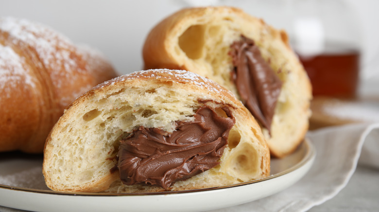 Chocolate croissants on a plate